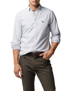 Gunn Oxford Stripe Sports Fit Shirt Granite