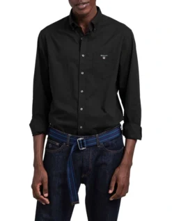 Gant Regular Broadcloth Long Sleeve Shirt In Black