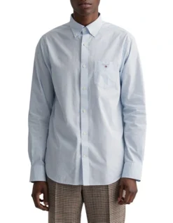 Gant The Broadcloth Banker Long Sleeve Shirt In Blue -Gant Shop 858336220 4 720x928