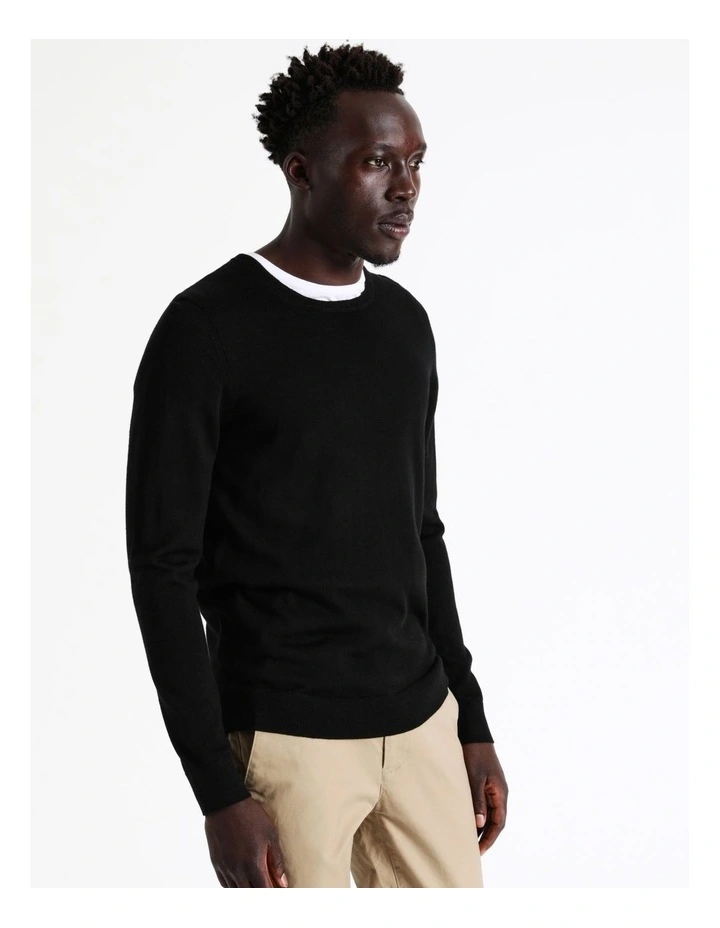 Australian Merino Crew Neck Knit In Black 3 Australian Merino Crew Neck Knit In Black