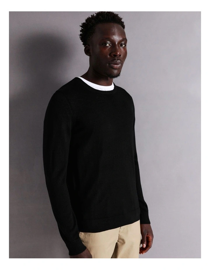 Australian Merino Crew Neck Knit In Black 4 Australian Merino Crew Neck Knit In Black - Image 2
