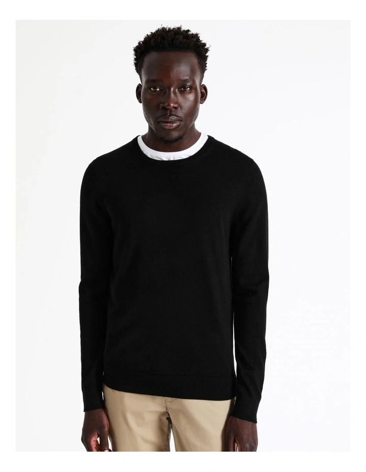 Australian Merino Crew Neck Knit In Black 6 Australian Merino Crew Neck Knit In Black - Image 4