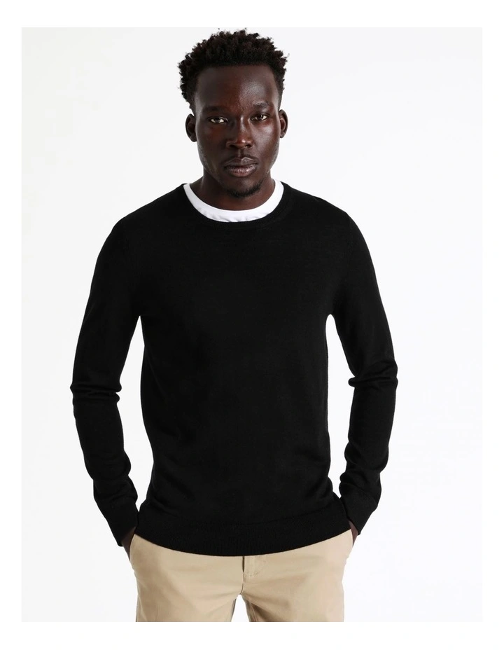 Australian Merino Crew Neck Knit In Black 9 Australian Merino Crew Neck Knit In Black - Image 7