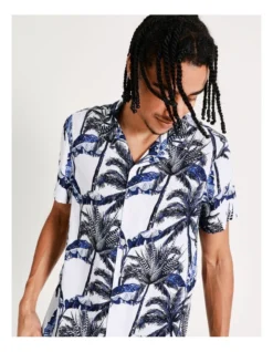 Mojave Cactus Print Short Sleeve Rayon Shirt In White -Gant Shop 899103160 4 720x928