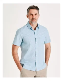 Oak Hill Print Short Sleeve Shirt In Light Blue