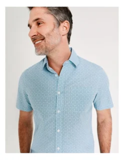 Oak Hill Print Short Sleeve Shirt In Light Blue -Gant Shop 899104330 6 720x928