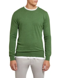 Oxford Crew Neck Cotton Cashmere Pullover Green