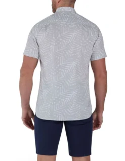 Palm Tree Poplin Short Sleeve Shirt In Grey -Gant Shop 916060510 2 720x928