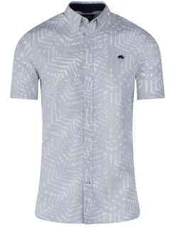 Palm Tree Poplin Short Sleeve Shirt In Grey -Gant Shop 916060510 3 720x928