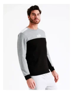 Puma Ess Block Crew Sweater In Black/Grey