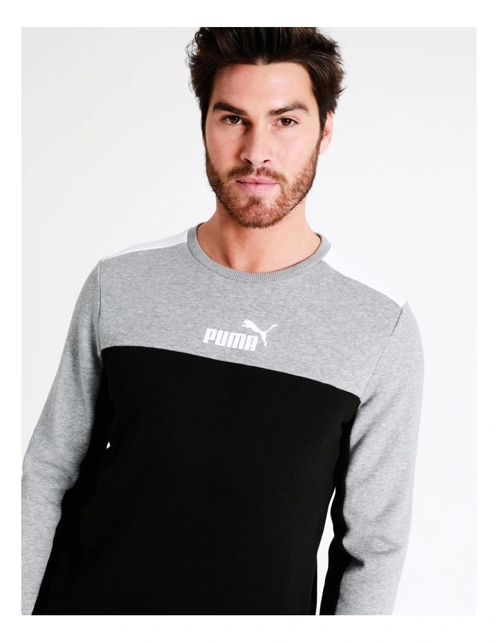 Puma Ess Block Crew Sweater In Black/Grey 4 Puma Ess Block Crew Sweater In Black/Grey - Image 2