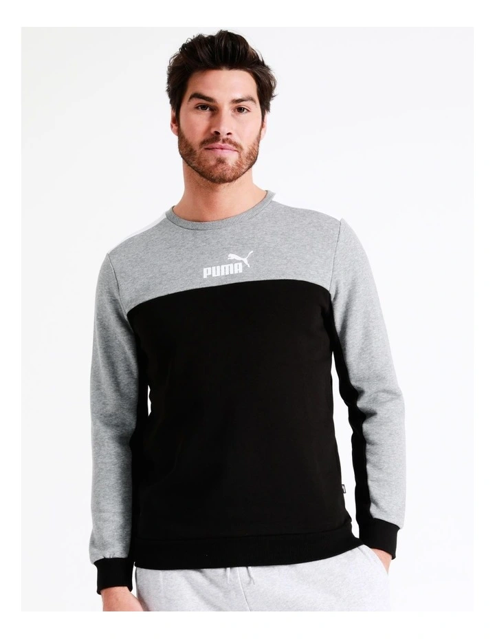 Puma Ess Block Crew Sweater In Black/Grey 6 Puma Ess Block Crew Sweater In Black/Grey - Image 4