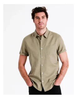 Lennon Linen Short Sleeve Shirt In Khaki