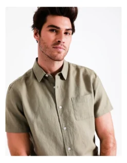 Lennon Linen Short Sleeve Shirt In Khaki -Gant Shop 917299270 4 720x928