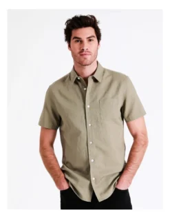Lennon Linen Short Sleeve Shirt In Khaki -Gant Shop 917299270 5 720x928