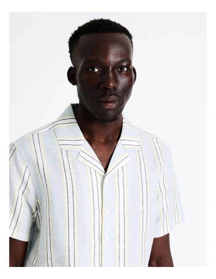 Samson Stripe Short Sleeve Linen Blend Shirt In Blue 4 Samson Stripe Short Sleeve Linen Blend Shirt In Blue - Image 2