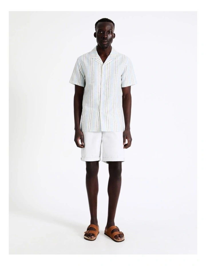 Samson Stripe Short Sleeve Linen Blend Shirt In Blue 5 Samson Stripe Short Sleeve Linen Blend Shirt In Blue - Image 3