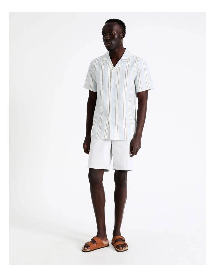 Samson Stripe Short Sleeve Linen Blend Shirt In Blue 7 Samson Stripe Short Sleeve Linen Blend Shirt In Blue - Image 5