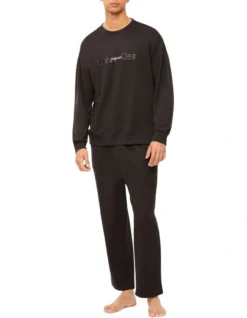 Calvin Klein Embossed Icon Lounge Long Sleeve Sweat Top In Black