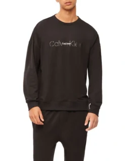 Calvin Klein Embossed Icon Lounge Long Sleeve Sweat Top In Black -Gant Shop 923733550 3 720x928