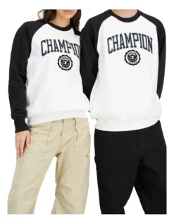 Champion Reverse Weave Archive Crew Sweat In Black/White