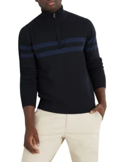 Masters Cot/Cash Half Zip Knit Sweater In Navy