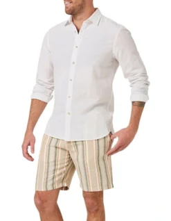 Collins Long Sleeve Linen Blend Shirt In White