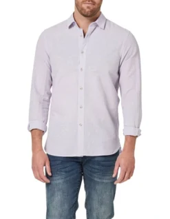 Collins Long Sleeve Linen Blend Shirt In Purple