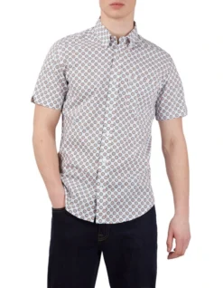 Ben Sherman Target Spot Print Short Sleeve Shirt In Orange