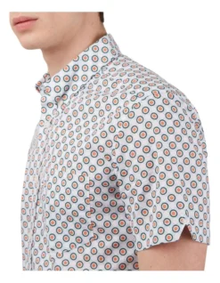 Ben Sherman Target Spot Print Short Sleeve Shirt In Orange -Gant Shop 928391410 3 720x928