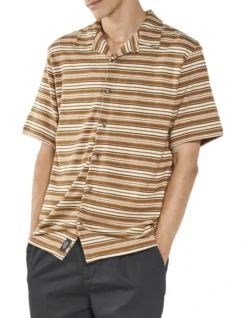 Los Thrills Stripe Bowling Shirt In Stone