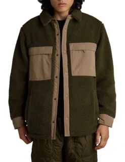 Tilley Two Tone Sherpa Jacket In Dark Khaki/Ochre