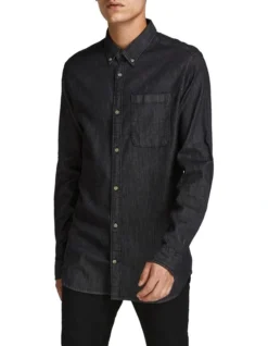 Jack & Jones Brook Denim Long Sleeve Shirt In Black Denim