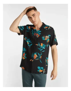 Emblazon Viscose Print Shirt In Black