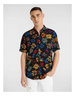 Fluro Viscose Floral Shirt In Black