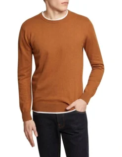 Oxford Crew Neck Cotton Cashmere Pullover In Bark