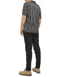 Jack & Jones Tropic Resort Short Sleeve Shirt In Black Stripes -Gant Shop 950201380 2 720x928