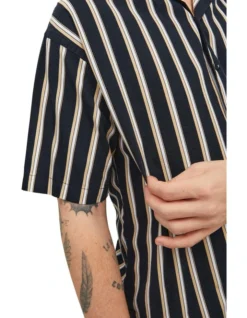 Jack & Jones Tropic Resort Short Sleeve Shirt In Black Stripes -Gant Shop 950201380 3 720x928