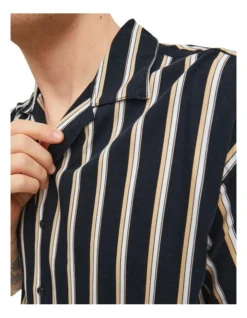 Jack & Jones Tropic Resort Short Sleeve Shirt In Black Stripes -Gant Shop 950201380 4 720x928