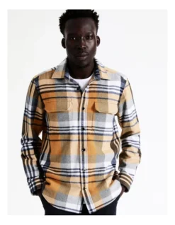 Elijah Check Long Sleeve Overshirt In Yellow
