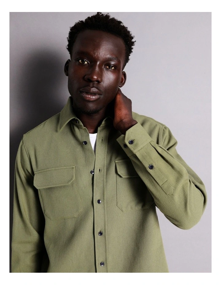Tolga Textured Ls Overshirt In Green 4 Tolga Textured Ls Overshirt In Green - Image 2