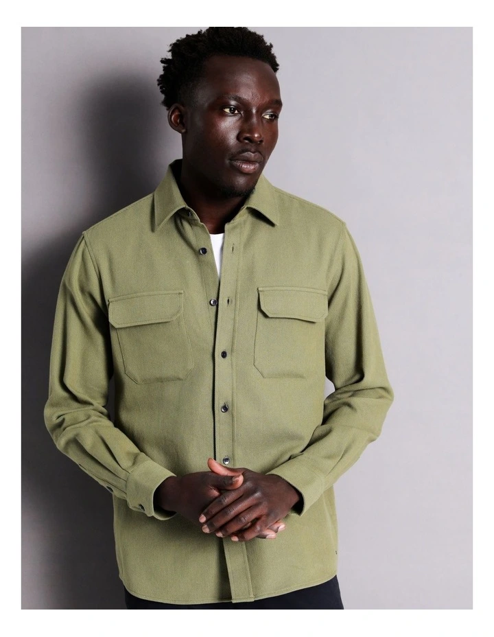 Tolga Textured Ls Overshirt In Green 9 Tolga Textured Ls Overshirt In Green - Image 7