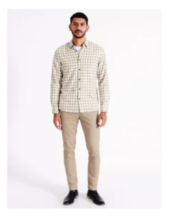 Kai Brushed Long Sleeve Check Slim Fit Shirt In Beige