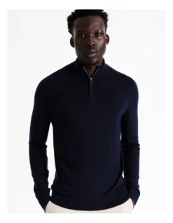 Australian Merino 1/4 Zip Knit In Navy -Gant Shop 956606230 4 720x928
