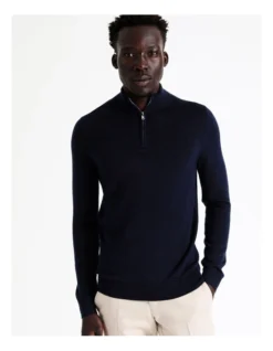 Australian Merino 1/4 Zip Knit In Navy -Gant Shop 956606230 5 720x928