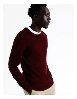 Australian Merino Crew Neck Knit In Red