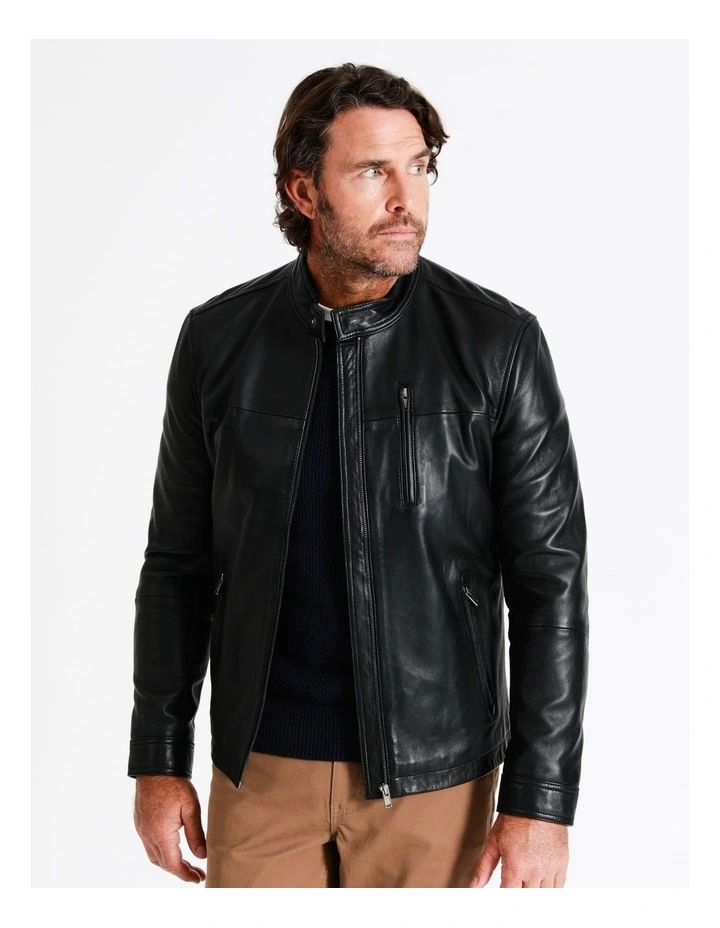 Hindley Stand Collar Leather Jacket In Black 4 Hindley Stand Collar Leather Jacket In Black - Image 2