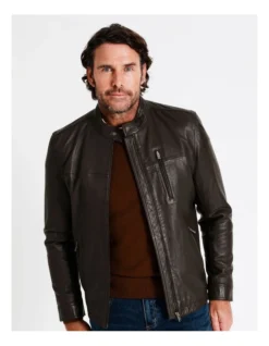 Hindley Stand Collar Leather Jacket In Brown -Gant Shop 956987830 4 720x928