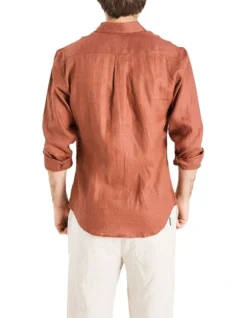 Long Sleeve Linen Shirt In Burnt Orange -Gant Shop 958335040 3 720x928