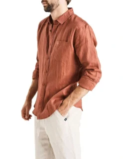 Long Sleeve Linen Shirt In Burnt Orange -Gant Shop 958335040 5 720x928